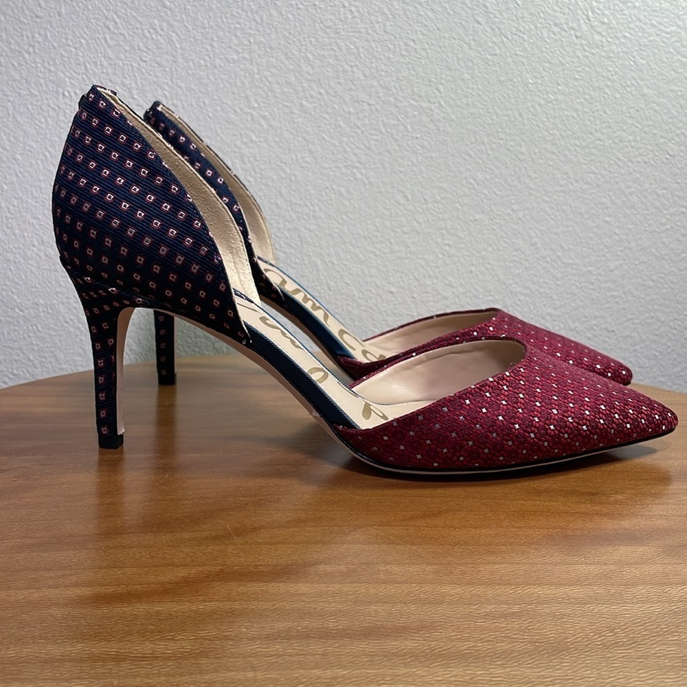 Sam Edelman D’orsay Telsa Red Blue Brocade High Heel Pumps Size 10W - Picture 5 of 16